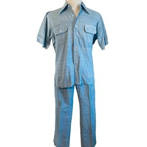 Men’s Vintage Christian Dior Shirt + Pants Suit Blue Cotton India 38x32 sz L